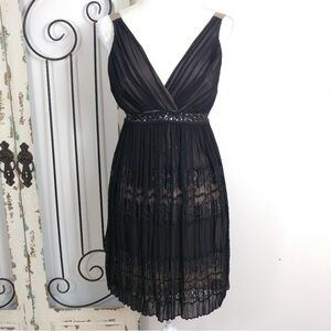 BCBG black silk-Nude  embellished dress size 6